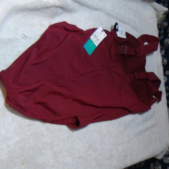 AQUA GREEN Women's Asymmetrical Shoulder One Piece Swimsuit Burgundy Small 4/6 - Picture 5 of 15